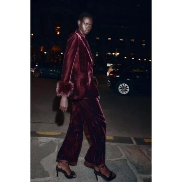 Zara Pants - ZARA VELVET WIDE-LEG TROUSERS